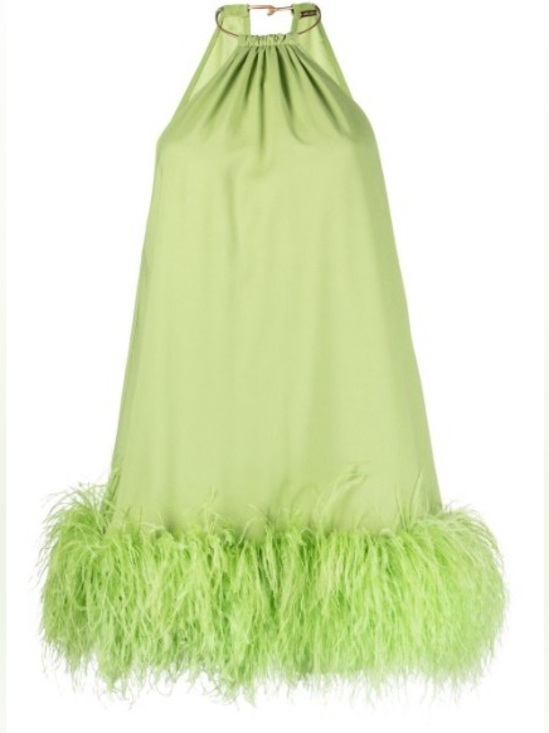 cult gaia Dresses & Skirts - CULT GAIA Reeves Lime Ostrich Feather Embellished Halter Neck Mini Dress M NWT